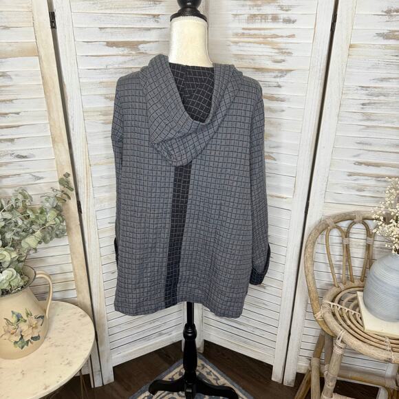 HABITAT Women's L Double Face Windowpane Relaxed Jacket Artsy Lagenlook Gray Blk - Picture 5 of 16